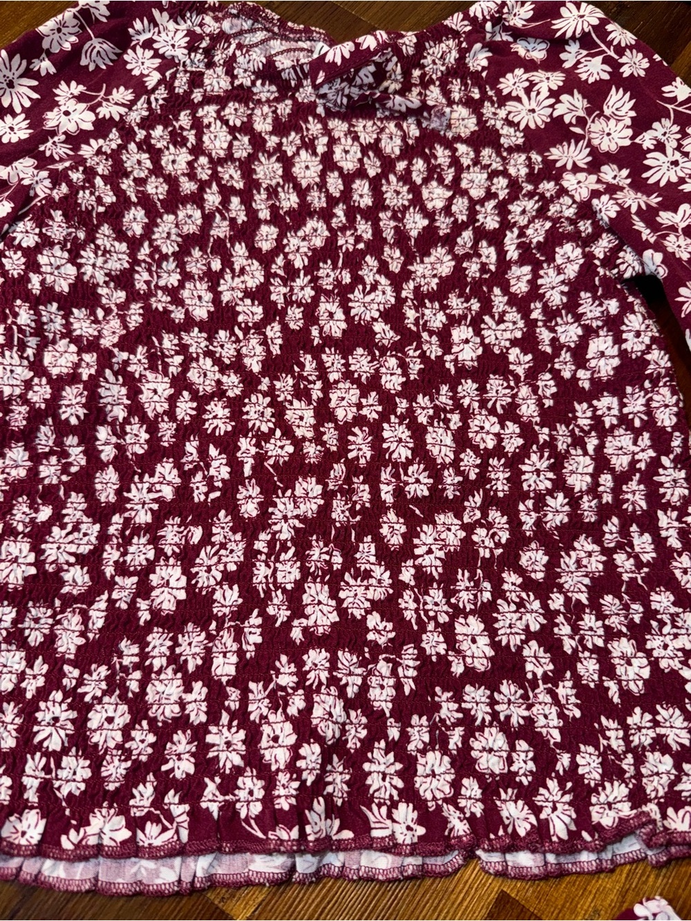 Girls' Floral Burgundy Long-Sleeve Smocked Dress - Picture 5 of 11